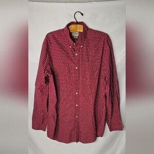 L.L. Bean Button Down Shirt Men Size Large Red White Check Long Sleeve